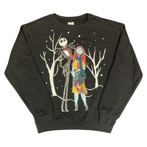 Women's Character Soft Crew Neck Embroidery Winter Sweatshirt - Black